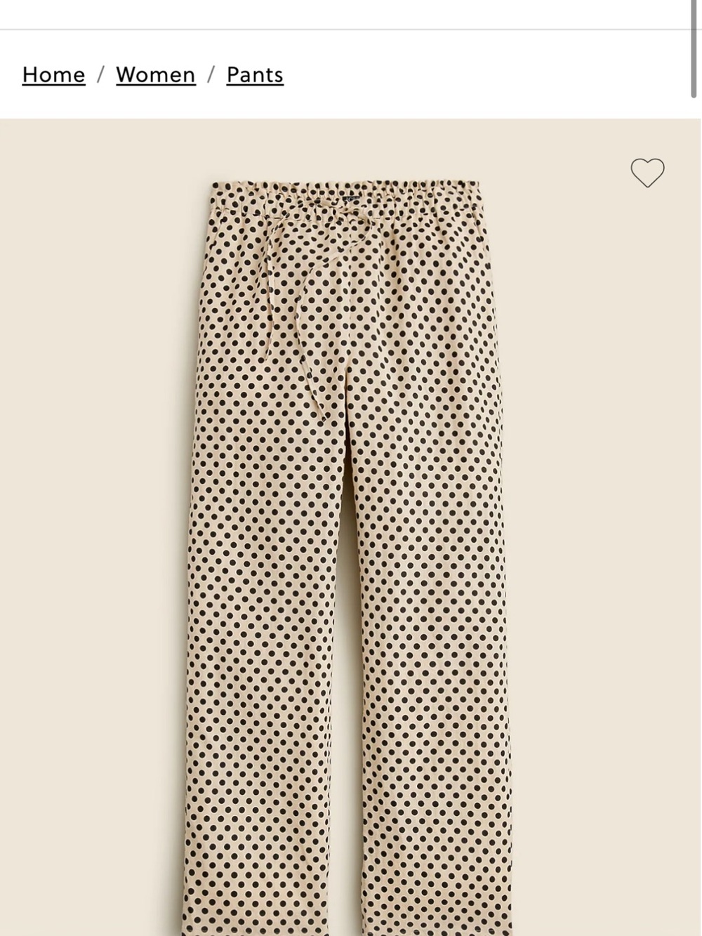 J. Crew Beige and Black Polka Dot Drawstring 100% LinenPants